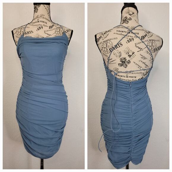 Tic Toc Stretchy Bodycon Mini Dress Sz Medium Ruched Spaghetti straps Coquette - Picture 1 of 10